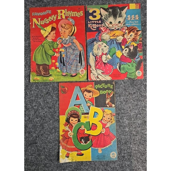 Merrill Co. Vintage Nursery Rhymes Book Lot of 3 Linen Children's Book - Picture 1 of 14